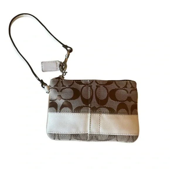 Coach Wristlet Coin Purse Cream and Brown Canvas - Picture 7 of 10